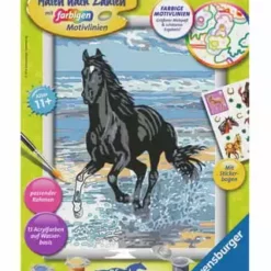 Ravensburger Malen Nach Zahlen "Pferd Am Strand", Inkl. Stickern BLAU/ SCHWARZ
