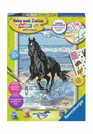 Ravensburger Malen Nach Zahlen "Pferd Am Strand", Inkl. Stickern BLAU/ SCHWARZ