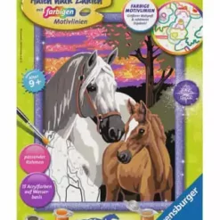 Ravensburger Malen Nach Zahlen "Pferde Im Sonnenuntergang", Glitzer-Effekt Mehrfarbig