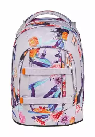 Satch Schulrucksack "pack Endless Bloom", Florales Dessin Weiß/ Violett/ Orange